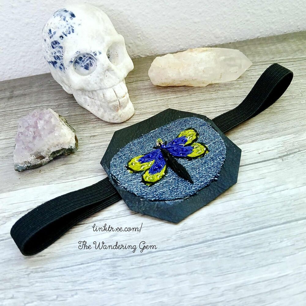 Hand Embroidered Dragonfly Eye Patch, Vision Accessory, Ocular Aid, Costume